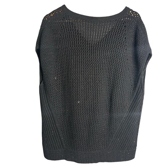 Lafayette 148 New York Open Knit Sleeveless V-Neck Sweater Black Size M - Picture 2 of 4